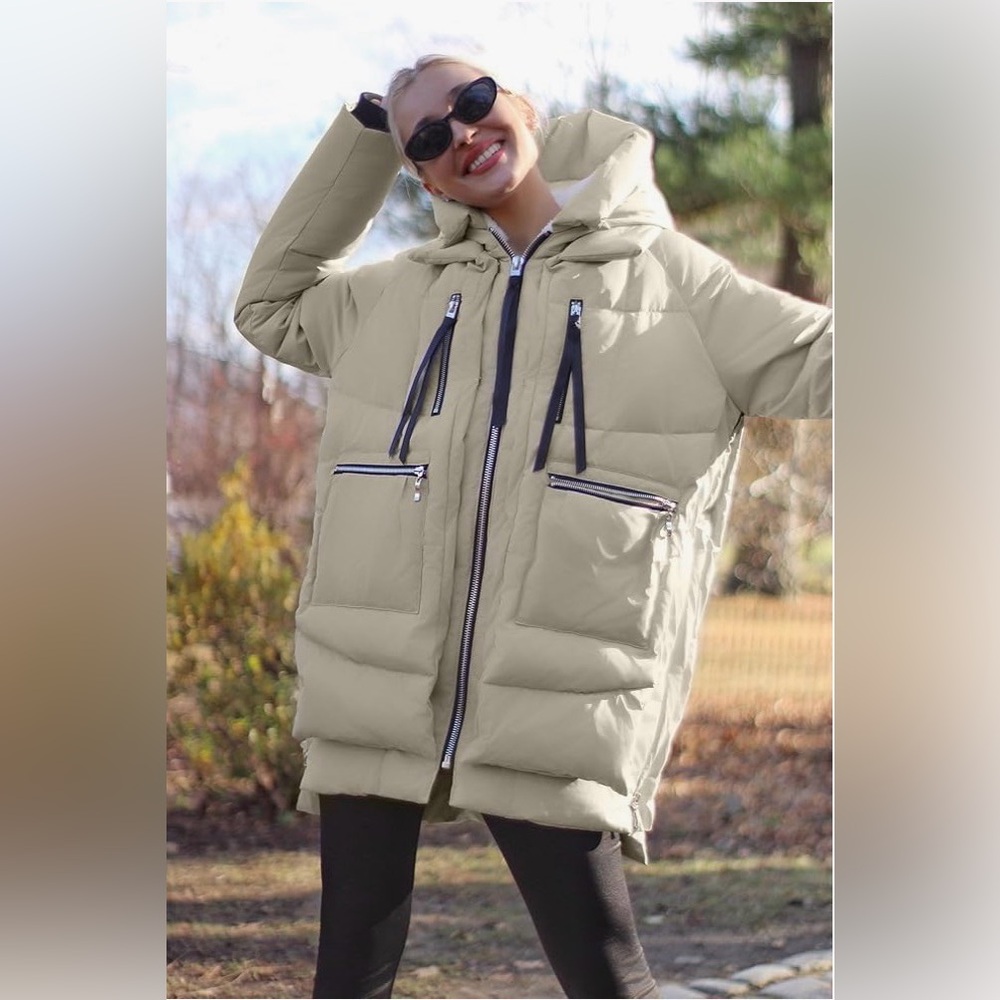 NWT OROLAY Oversized Puffer Down Thickened Jacket Fleece Hoodie & 6 Pocket Coat